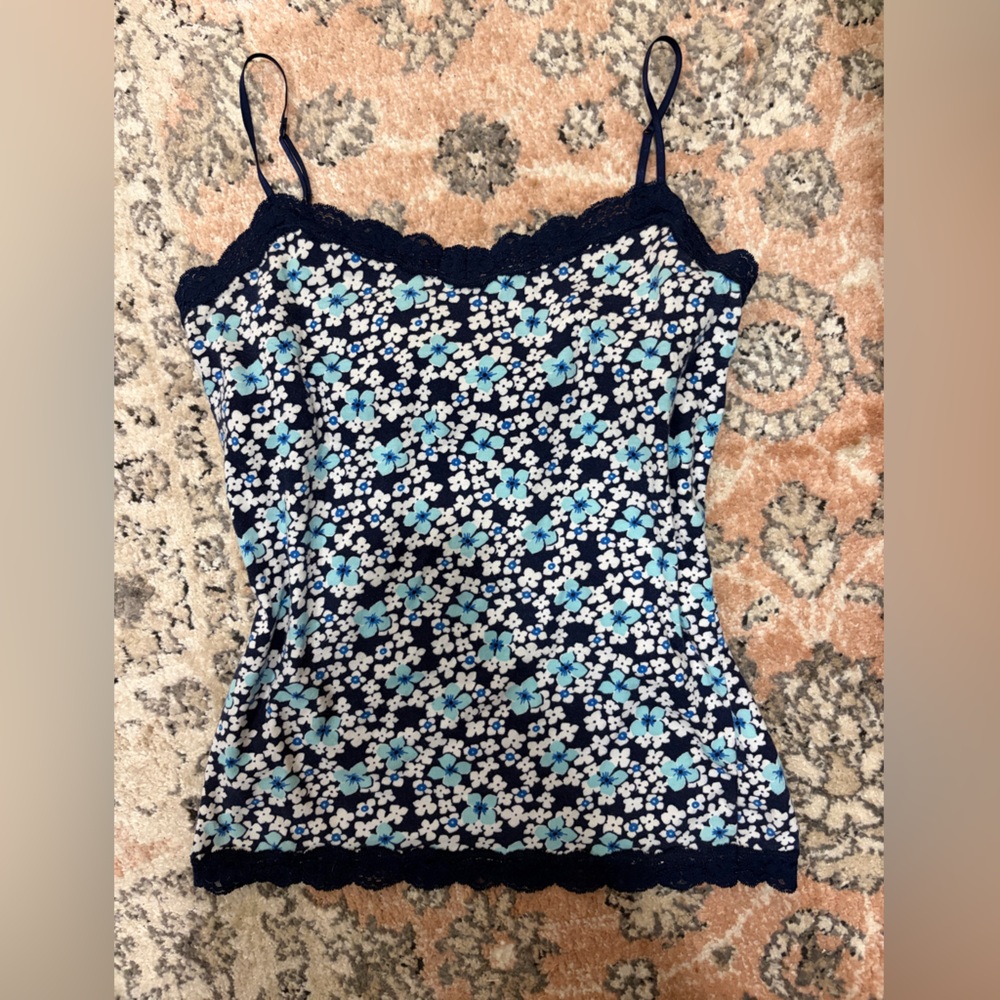 Aeropostale Navy Floral Lace-Trim Cami